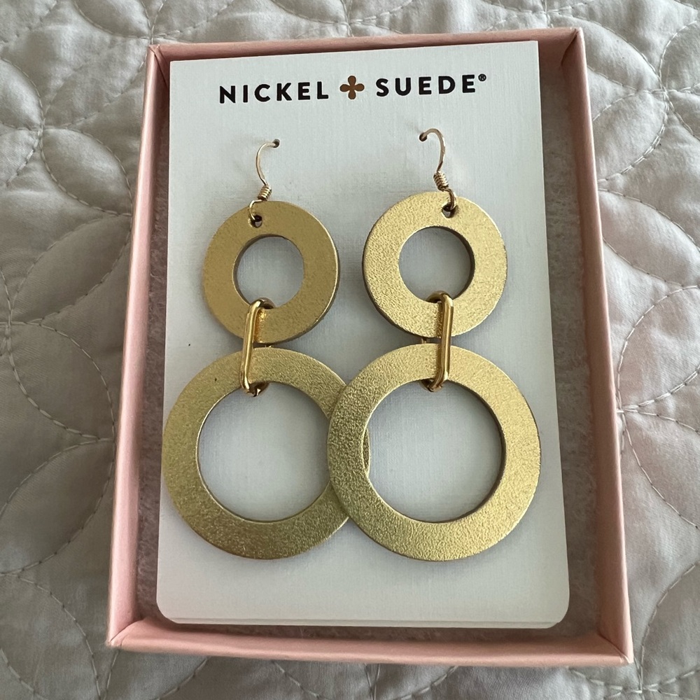 BNIB Nickel and Suede Gold Satin Sloanes